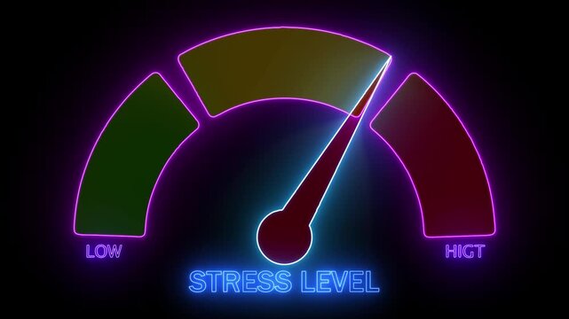Stress Level Meter Gauge with Neon Lights Indicating Stress Levels stress meter anxiety gauge emotional state