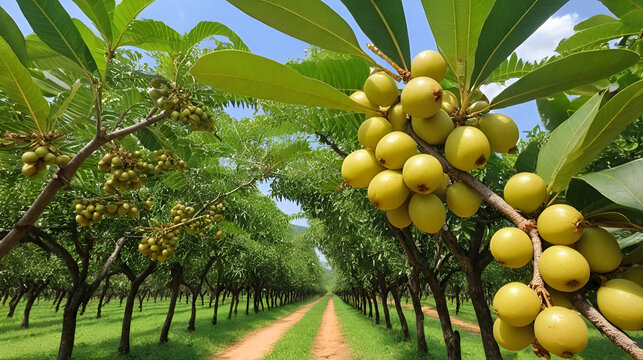 Longan orchards - Tropical fruits young longan in Lamphun, Thailand.