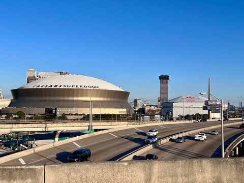  Aerial View of Caesars Superdome Stadium with New Orleans City 