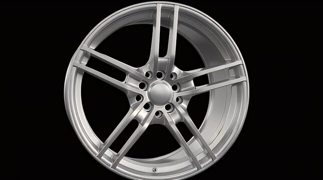 A sleek and modern silver alloy multi-spoke car wheel rim showcased against a dark background, perfect for automotive design projects and vehicle customization presentations premium components.