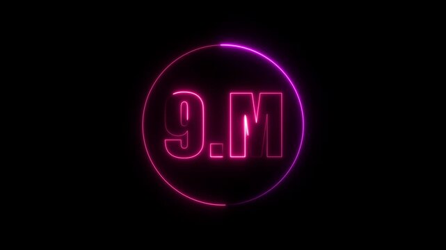 Red Neon 9.M Text Logo Animation with Glowing Circle on Black Background