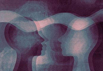 Illustrazione comunicazione telepatia. Parlare con pensiero. Empatia