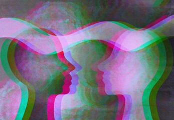 Illustrazione comunicazione telepatia. Parlare con pensiero. Empatia