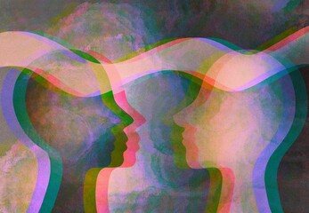 Illustrazione comunicazione telepatia. Parlare con pensiero. Empatia