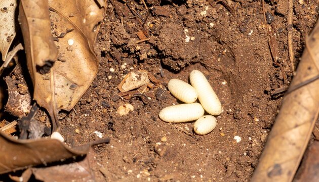 Indian Cobra Eggs (Naja naja) Clustered in Warm Soil and Dry Leaves Nest