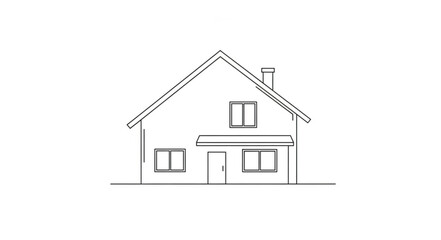 Fototapeta premium Simple Line Drawing of a Modern House Exterior.
