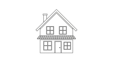 Fototapeta premium Simple Line Drawing of a Two Story House with Chimney.