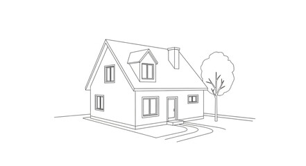 Architectural sketch of a modern house with a tree.