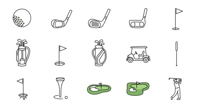 Collection of Golf Icons and Symbols Hand Drawn Style.