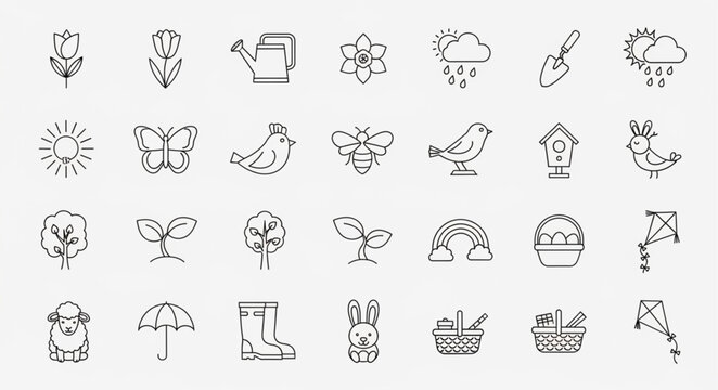 Spring Garden Icons Hand Drawn Collection.