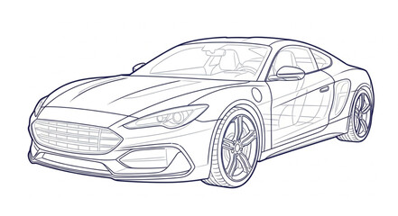 Fototapeta premium Sports car blueprint drawing outline illustration.