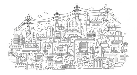 Obraz premium Detailed black and white sketch of a sprawling city.