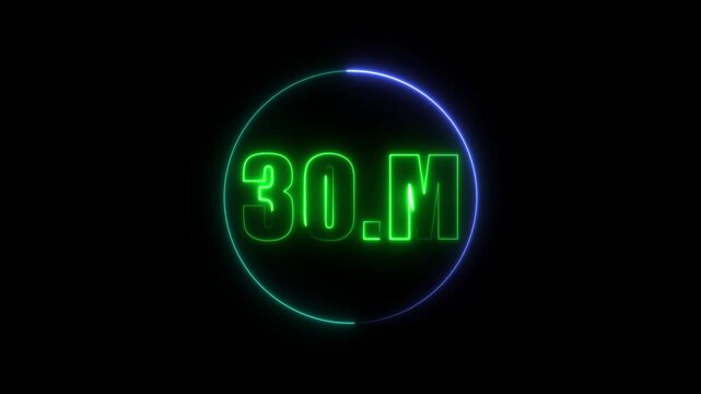 Green blue Sine Neon 30.M Text Logo Animation with Glowing Circle on Black Background