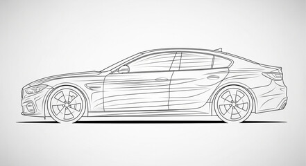 Fototapeta premium Modern Sedan Car Outline Drawing Side View.