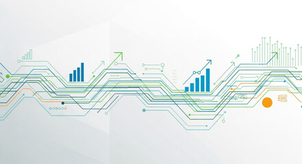 Naklejka premium Digital circuit board with growing bar charts and data visualization.
