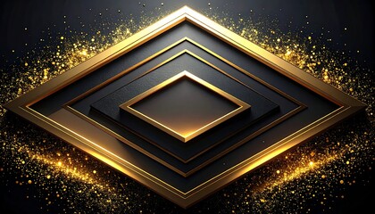 Obraz premium Luxury abstract geometric background with layered gold framed diamond shapes glowing on dark surface background