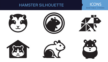 Hamster Silhouette Icons Set Cute Pet Logo Black and White Collection
