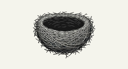 Obraz premium Empty Bird Nest Illustration, Natural Twigs, Organic Home, Wildlife Habitat