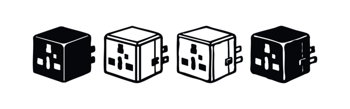 Isometric UK Type G Wall Mounted Electrical Socket with Clips Vector Icons Set