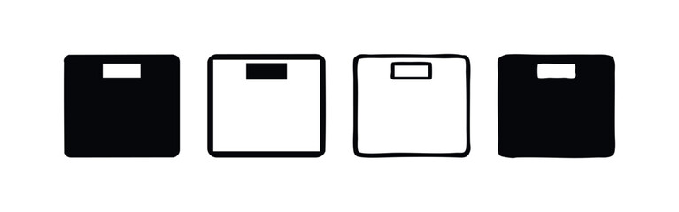Hand-drawn Weighing Scale Icon Set with Rectangular Display in Flat Style