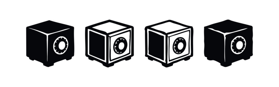 Isometric 3D Safe Box and Strongbox Icon Set with Gear Dial