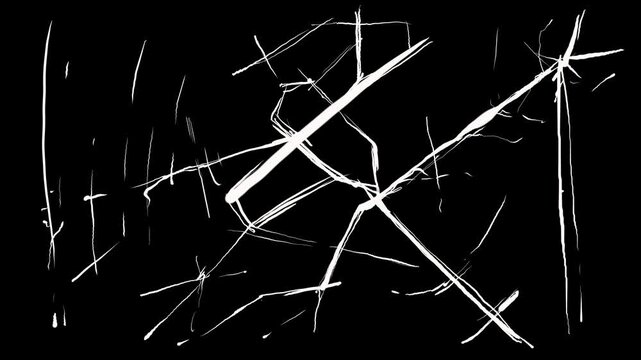 Thick glass crack with white stripes and fractures on black screen. Broken glass effect stock animation in 4K resolution.
