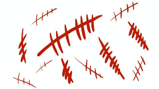 Cartoon red scratches drawn on white background. 2D damage texture effect for stock overlay.