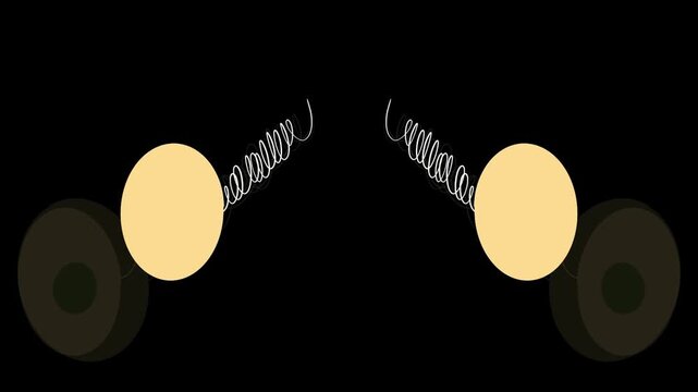 Cartoon eyes on springs jumping wildly on black screen. Funny surprise pop out effect animation.