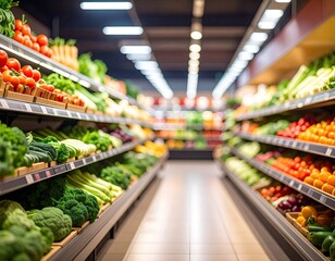 Grocery aisle filled with colorful fresh produce display