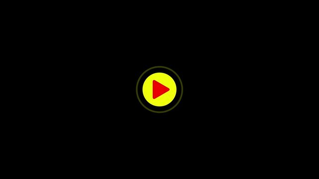 play button with radio waves. Yellow color video player button icon animation on black background. 4k video