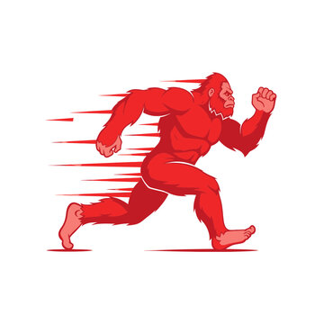 Running Red Bigfoot Sasquatch Fast Motion Illustration