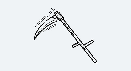 Grim Reaper Scythe Icon, Black and White Line Art, Symbol of Death and Harvest