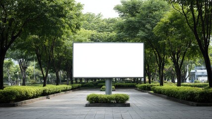Fototapeta premium Billboard Mockup in Park Setting: Advertising Space for Marketing and Promotion, Surrounded by Green Trees