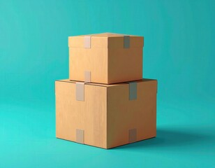 Cardboard Shipping Box on Blue Background &ndash; E-commerce Delivery, Packaging and Logistics Concept with Copy Space