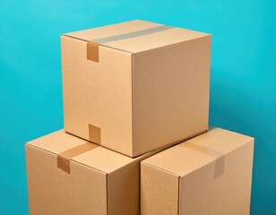 Cardboard Shipping Box on Blue Background &ndash; E-commerce Delivery, Packaging and Logistics Concept with Copy Space