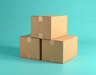 Cardboard Shipping Box on Blue Background &ndash; E-commerce Delivery, Packaging and Logistics Concept with Copy Space