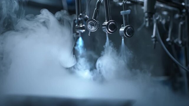 Closeup medium shot of steam spraying over medical instruments for effective heat sanitization emphasizing sterilization and elimination of bacteria.