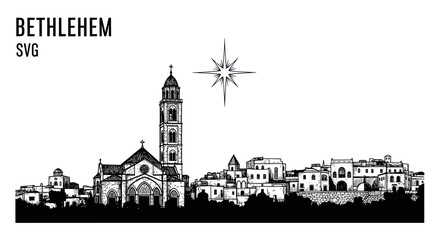 Obraz premium Bethlehem Skyline Silhouette with Star of Bethlehem, Religious Landmark