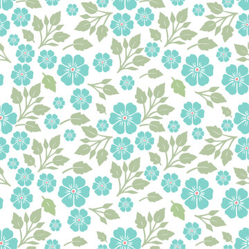 Seamless Turquoise Floral Pattern &ndash; Trendy Small Flowers Background for Fabric, Surface Print, Packaging and Stationery