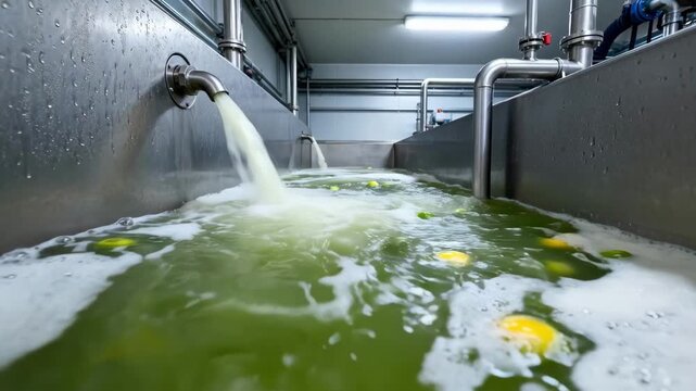 Medium shot of lime dosing tanks showing dynamic mixing of milk of lime into raw juice for effective clarification in an industrial setting.