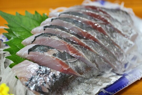 Aji (Japanese jack mackerel) sashimi purchased at a supermarket in Tokyo, Japan
