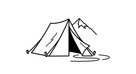 Minimalist Line Art Tent and Mountain Icon