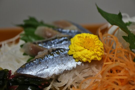 Sanma (pacific saury) sashimi purchased at a supermarket in Tokyo, Japan