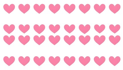 Rows of pink hearts arranged in a repeating pattern on a white background