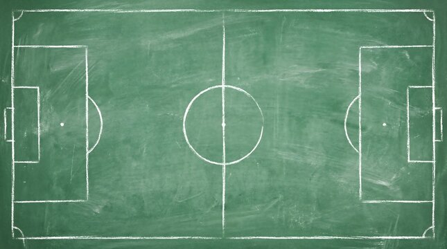 Green chalkboard illustration of a soccer field with white lines