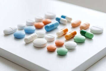 Assorted Colorful Pills and Capsules on White Background