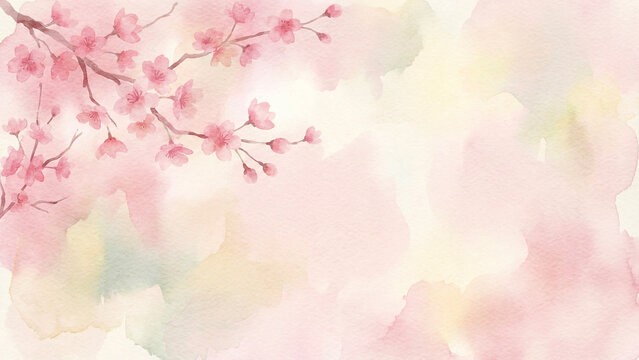 水彩紙の温かみのある質感に、淡いピンクの桜がふんわりと咲き誇るグラフィックです。透き通るような色彩のにじみが、見る人に深い安らぎと希望を与えます。春のキャンペーンや新たな成長、調和を伝えるメッセージカードなどの用途に美しく寄り添います。
