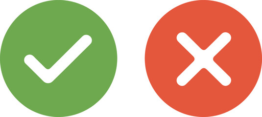 Check mark and cross icon set, approval and rejection symbols, yes or no decision concept, green and red buttons, minimal flat vector design © Ponkaj Creatives