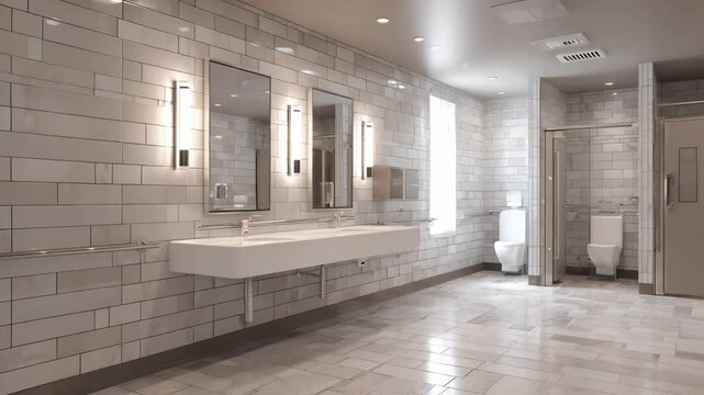 Medium shot of an accessible restroom designed with ample space grab bars and userfriendly fixtures ensuring convenience for all abilities.