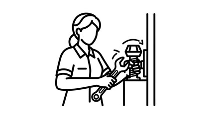 Fototapeta premium Woman fixing plumbing with wrench, close-up on hands and tool, repair work